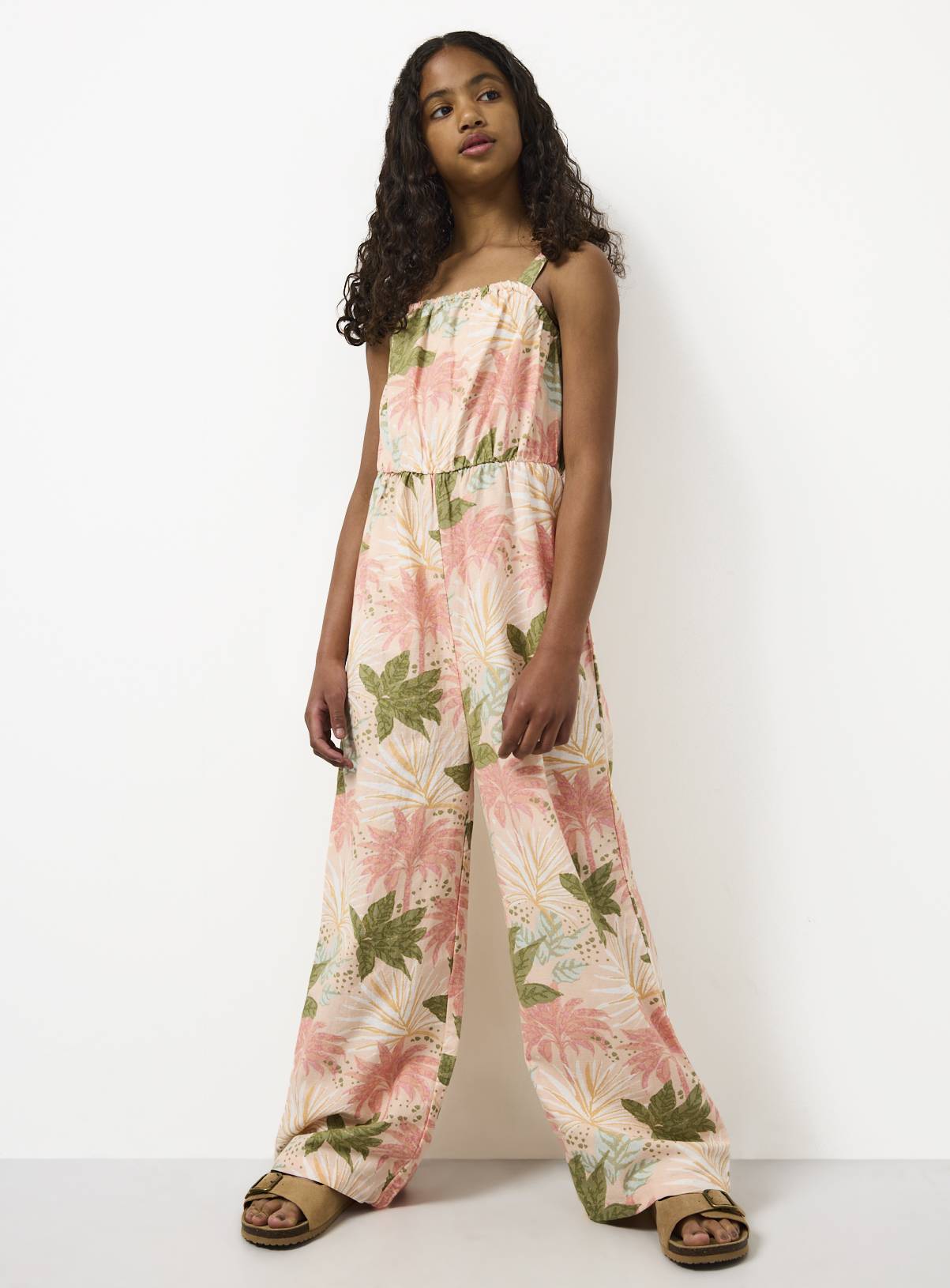 Pink Floral Print Woven Sleeveless Jumpsuit 13 years - Image 2